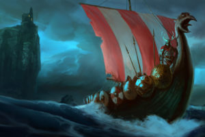 warrior, Digital art, Vikings, Longships, Storm