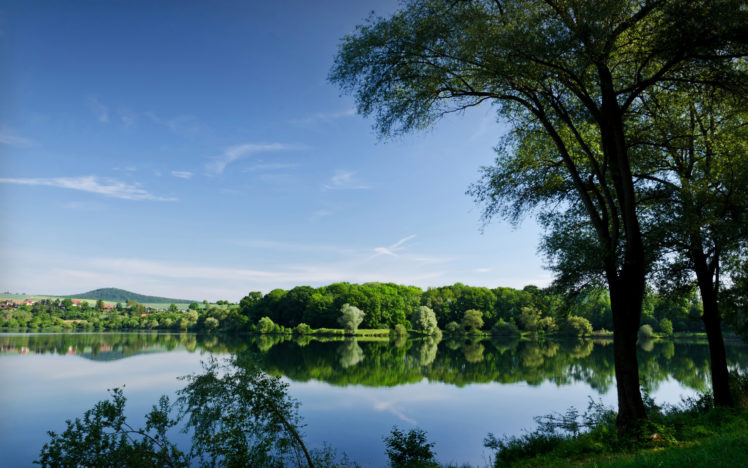 blue, Sky, Water, Reflection, Nature, Lake, Trees HD Wallpaper Desktop Background