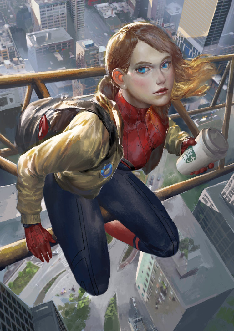fantasy art, Spiderwoman, Spider Man, Starbucks HD Wallpaper Desktop Background