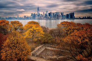 fall, Trees, Sky, USA, New York City, Manhattan, Cityscape, Freedom Tower