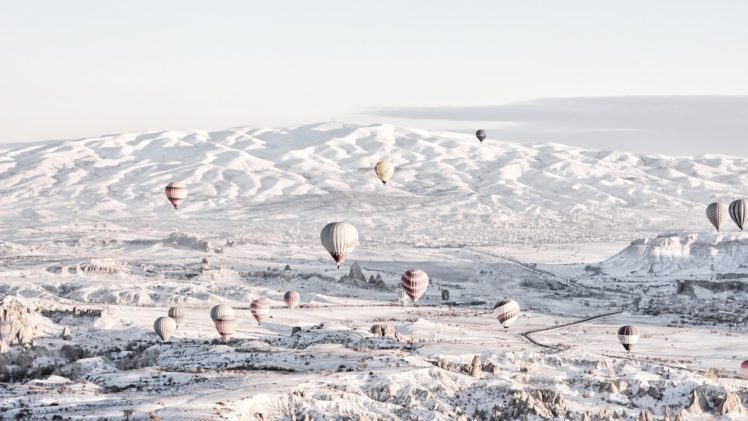 hot air balloons, Snow, Landscape, Nature HD Wallpaper Desktop Background