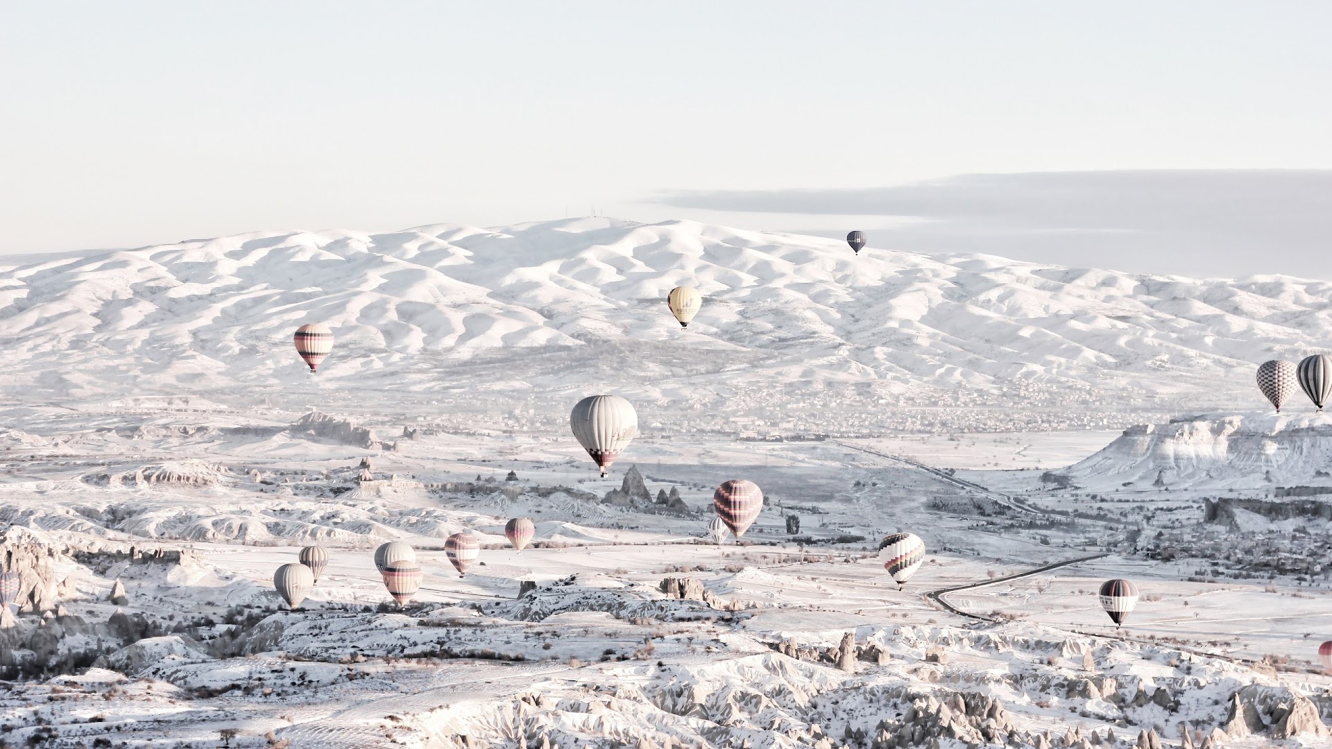 hot air balloons, Snow, Landscape, Nature Wallpaper