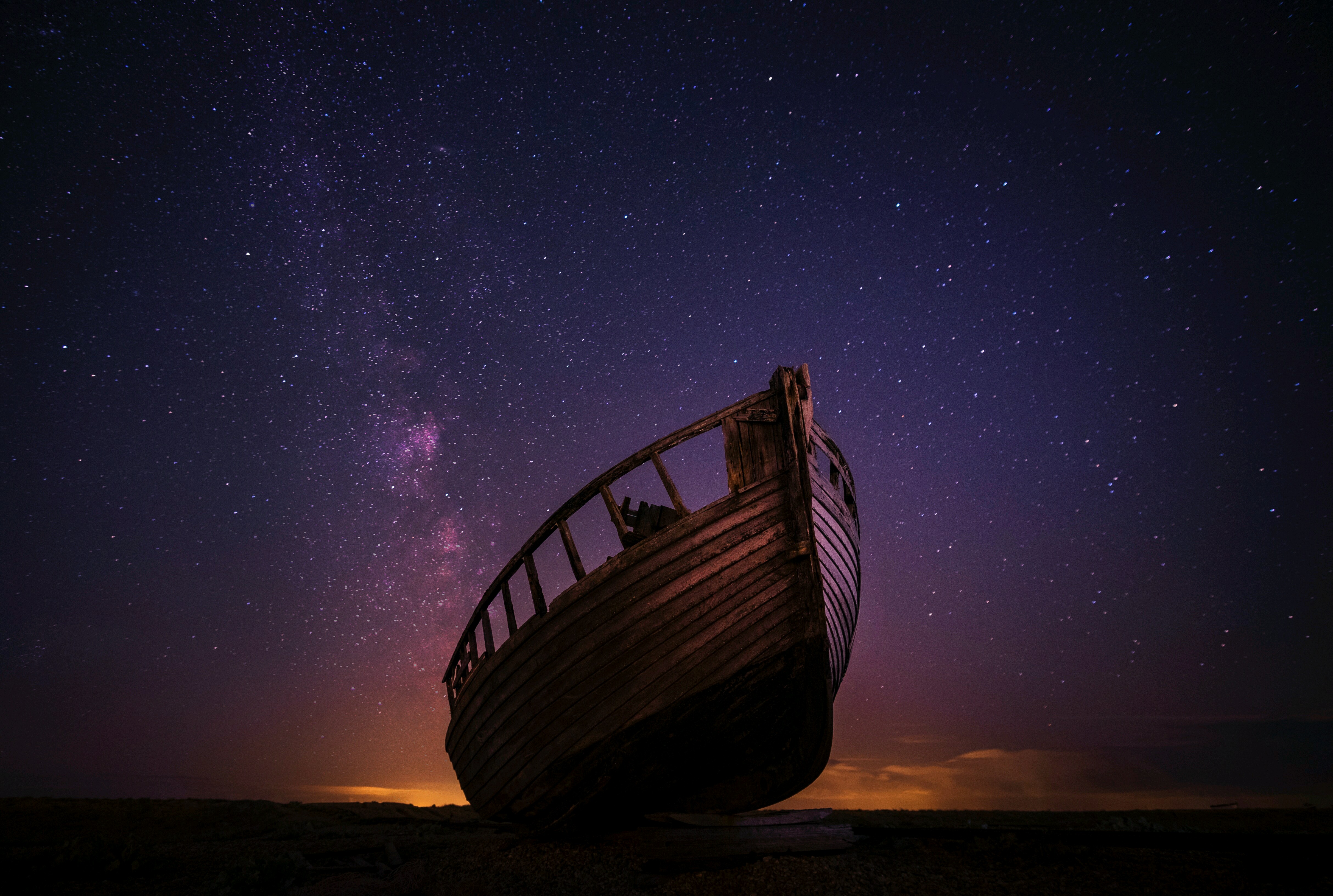 night, Night sky, Boat Wallpaper