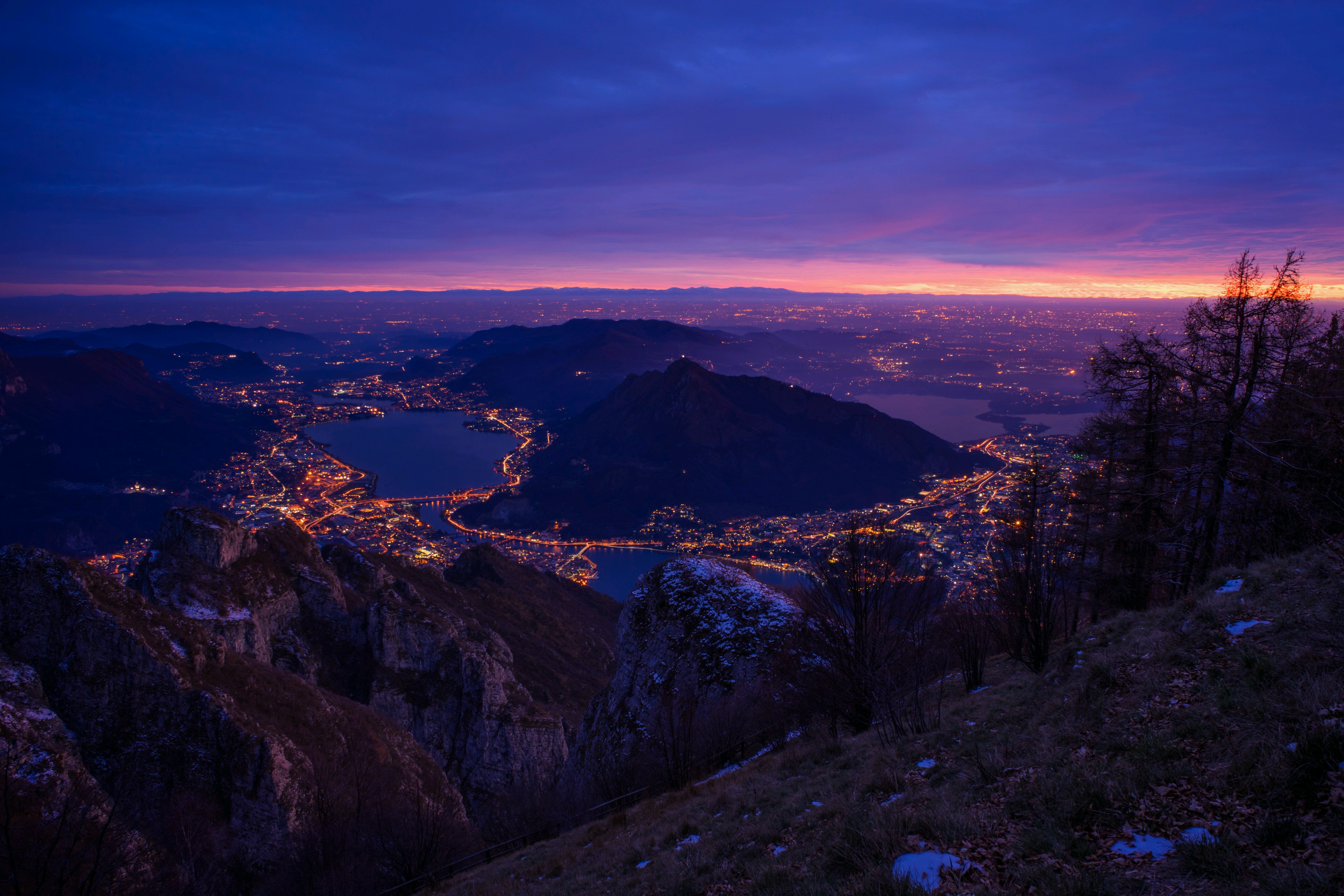 night, Sunset, Landscape, Cityscape, Mountains Wallpaper