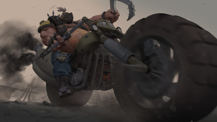 Roadhog (Overwatch), Overwatch, Video games, Digital art, Motorcycle HD Wallpaper Desktop Background