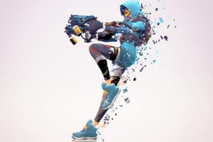Overwatch, Video games, Tracer (Overwatch), White  background, Dispersion, Simple background, Digital art