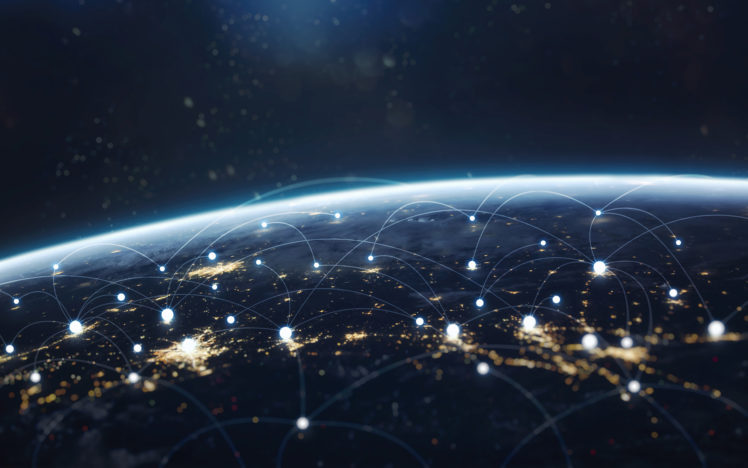 Data Exchange And Global Network Over The World. Earth At Night, HD Wallpaper Desktop Background