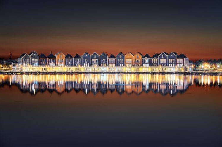 Netherlands, House, Lights, Sky, Water, Reflection, Amsterdam HD Wallpaper Desktop Background