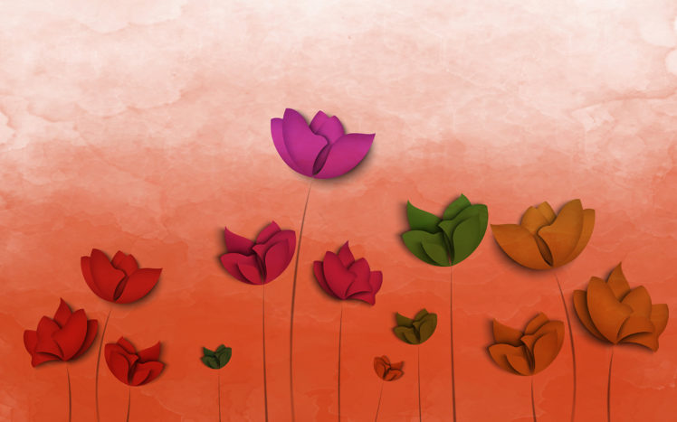 red flowers, Yellow flower, Watercolor, Simple background HD Wallpaper Desktop Background