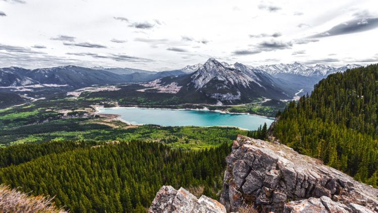 nature, Landscape, Mountains, Forest, Trees, Rock, Rocks, Lake, Barrier Lake, Canada HD Wallpaper Desktop Background