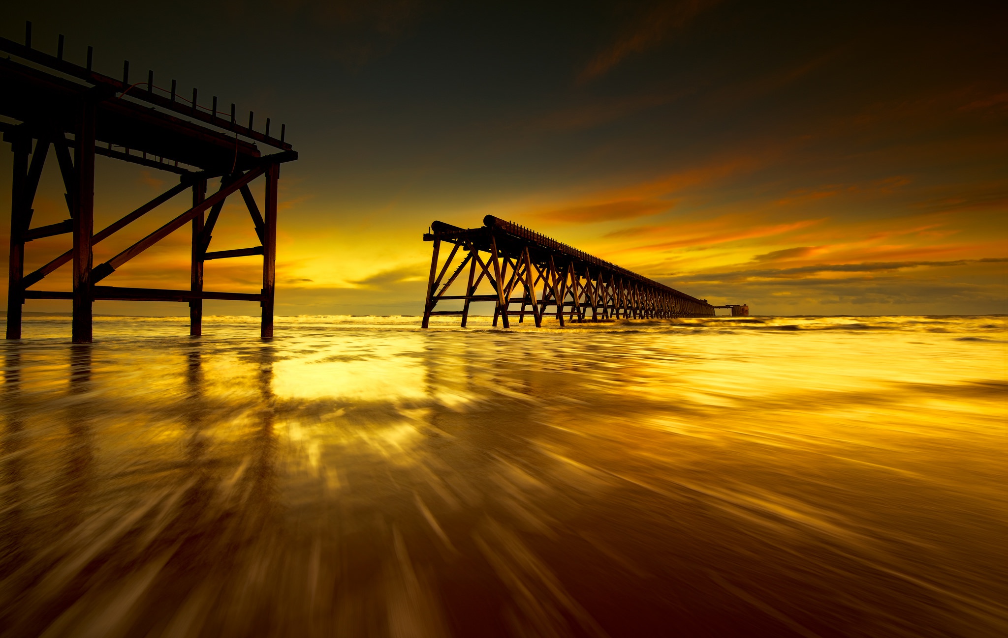 sunlight, Sky, Sea, Pier Wallpaper