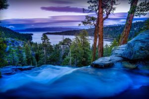 nature, Emerald Bay State Park, Long exposure, Waterfall, Pine trees, Lake Tahoe