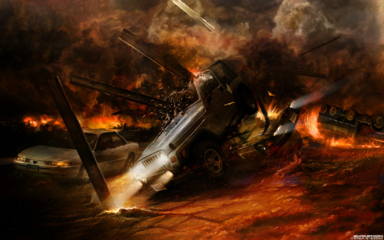 digital art, Artwork, Explosion, Fire, Car, Vehicle HD Wallpaper Desktop Background