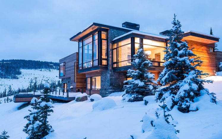 house, Modern, Winter, Snow, Trees, Building, Architecture HD Wallpaper Desktop Background