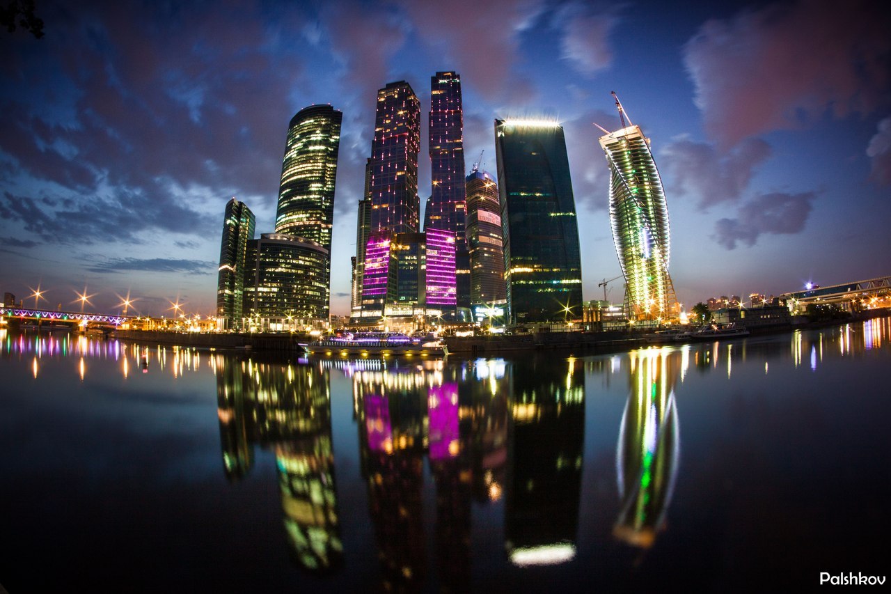 Moscow CIty, Moscow, Cityscape, Lights, Reflection Wallpaper