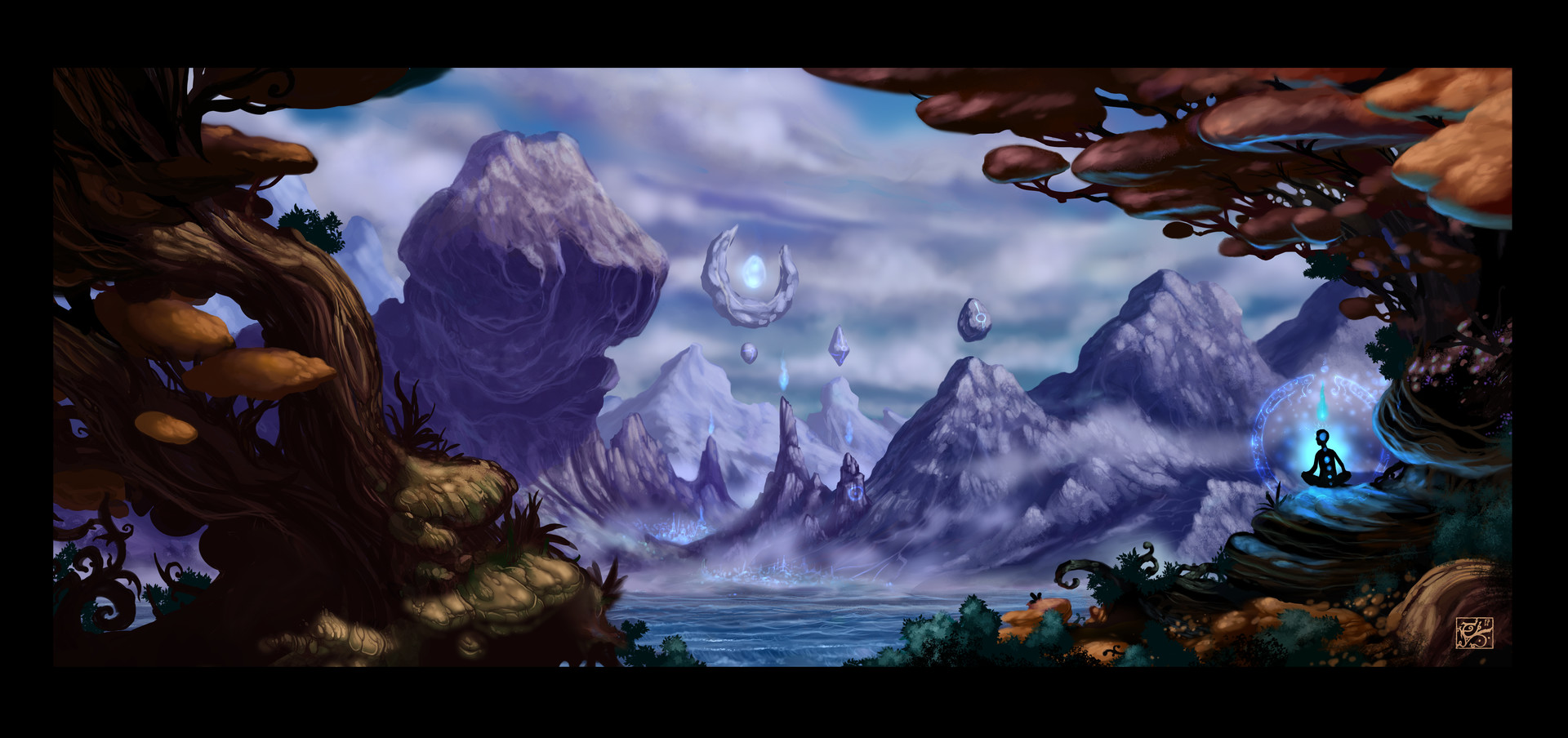 digital art, Mountains, Lake Wallpaper