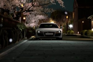 Japan, Night, Audi R8, Car, Road, Street, Trees, Lights, Gran Turismo