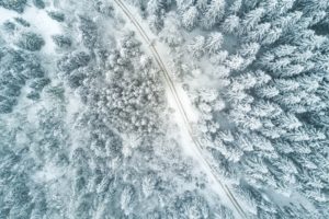 aerial view, Road, Winter, Trees, Snow