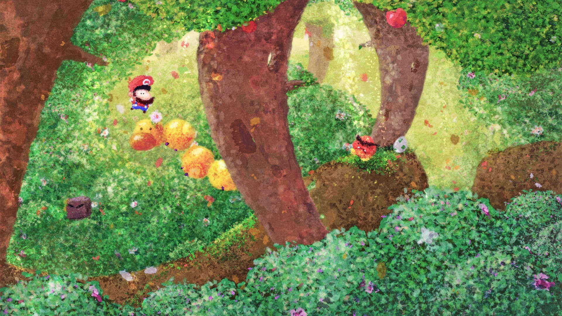Goomba, Digital art, Super Mario, Forest, Video games Wallpaper