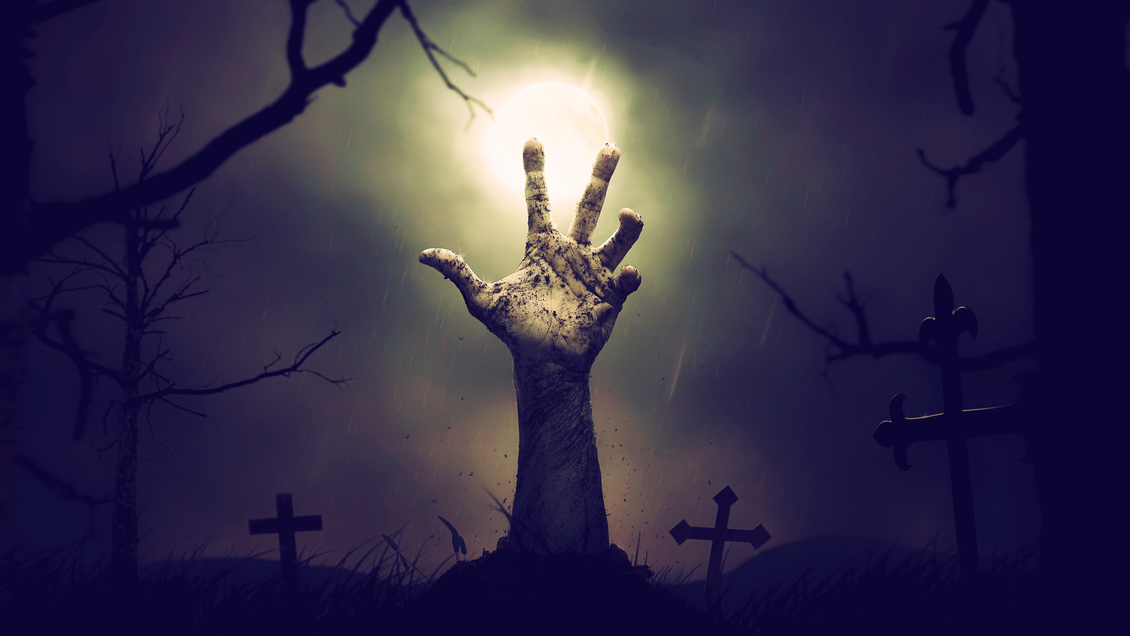 hands, Night, Fan art, Zombies, Cemetery, Cross Wallpaper