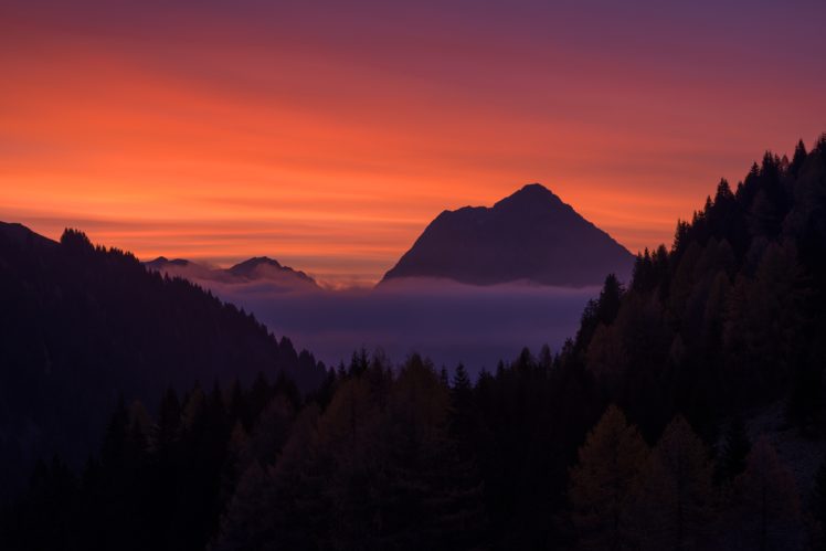 nature, Trees, Sunset, Mountains HD Wallpaper Desktop Background