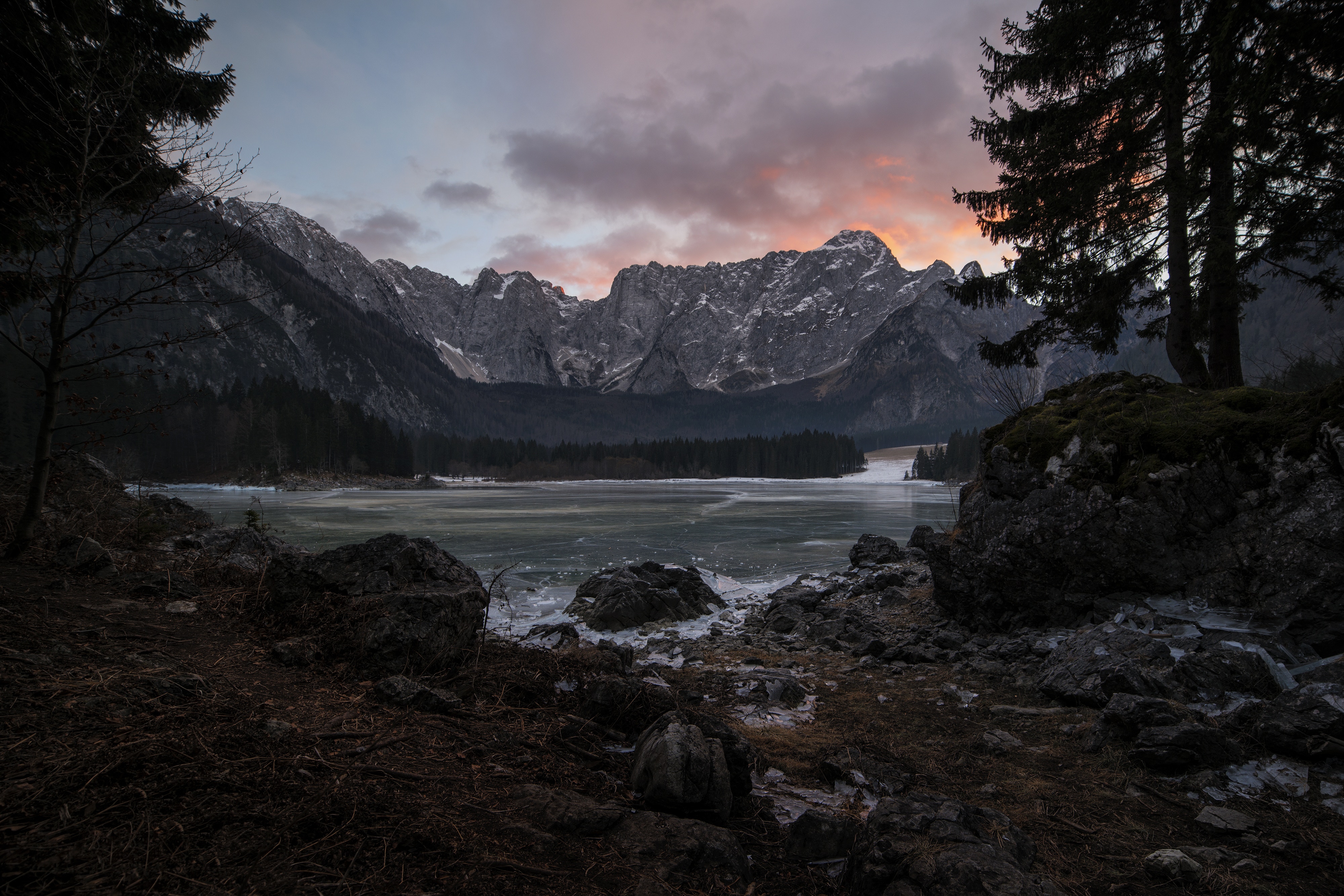 nature, Trees, Water, Snow, Mountains Wallpaper