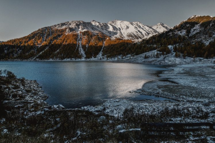 nature, Mountains, Trees, Water, Snow, Landscape HD Wallpaper Desktop Background