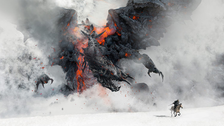 knight, Dragon, Smoking, Smoke, Lava, Clouds, Desert HD Wallpaper Desktop Background