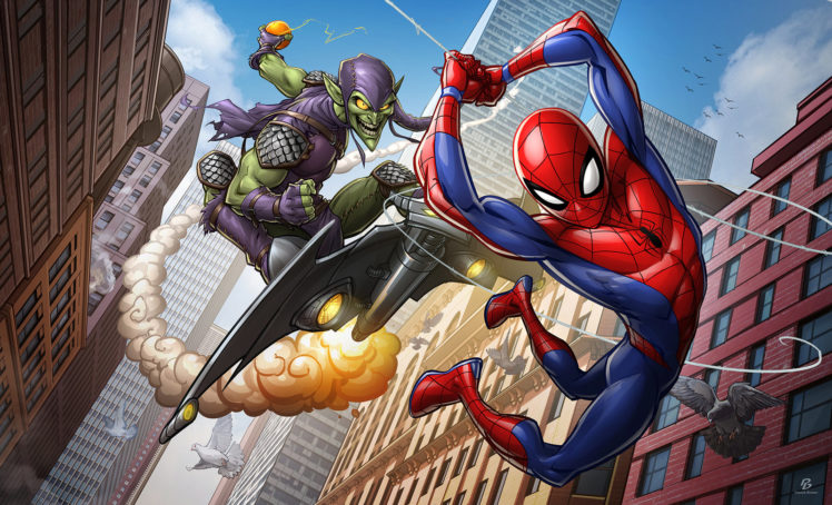 Patrick Brown, Spider Man, Green Goblin, City, New York City HD Wallpaper Desktop Background