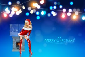 Santa girl, Christmas, Winter, Fireplace, Window, Santa hats, Santa costume