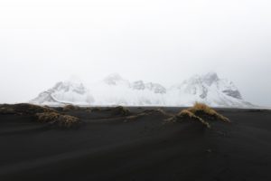 Norway, Landscape, Nature, Mountains, Black sand, Snow, Mist