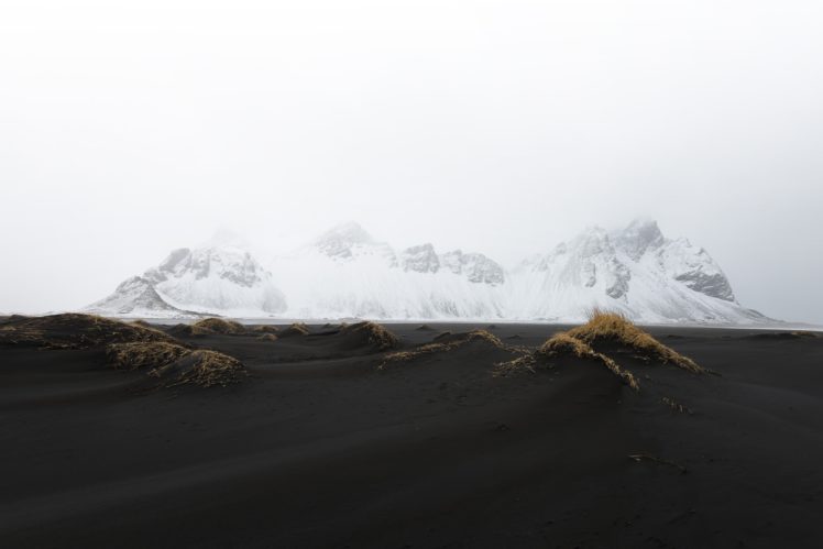 Norway, Landscape, Nature, Mountains, Black sand, Snow, Mist HD Wallpaper Desktop Background