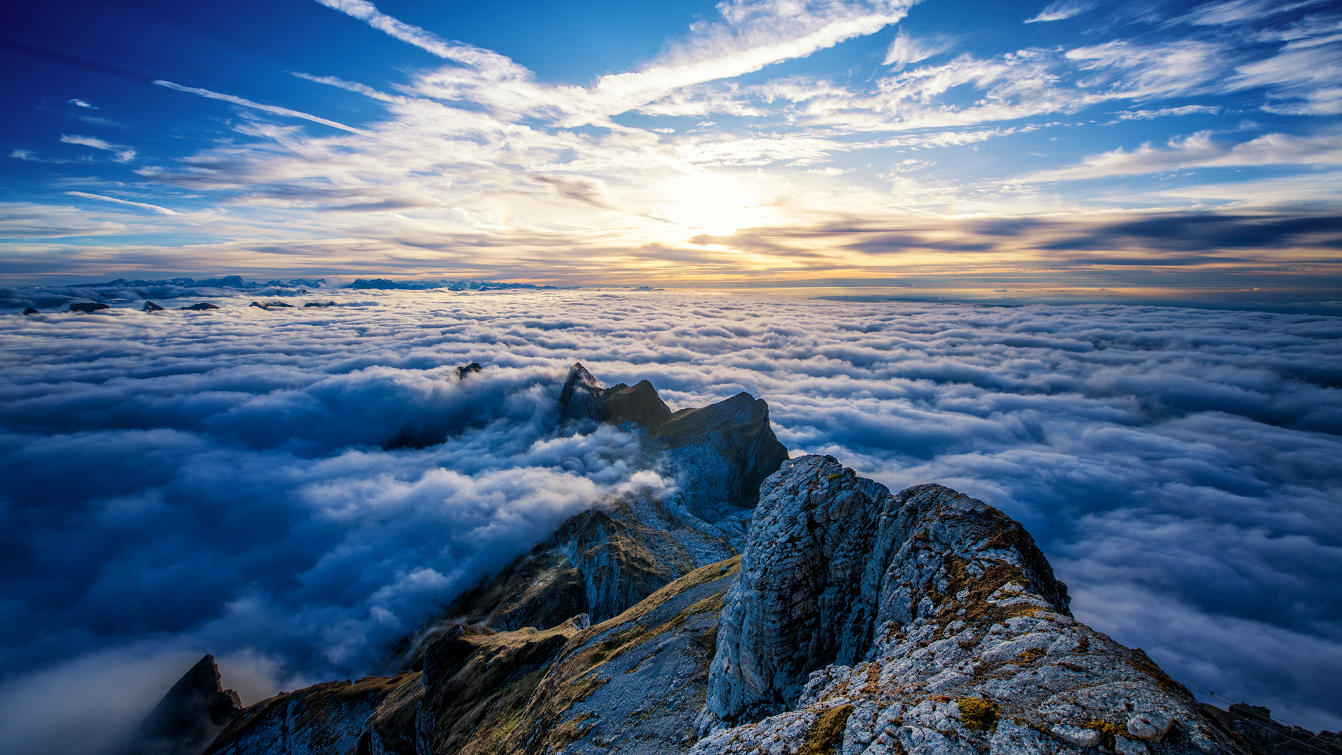 clouds, Saentis Mountain, Switzerland, Alps Wallpaper