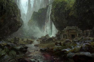 Path of Exile, Digital art, Video games, Ruins, Waterfall