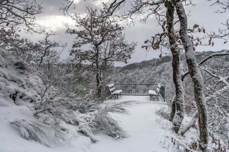 nature, Winter, Landscape, Bench HD Wallpaper Desktop Background