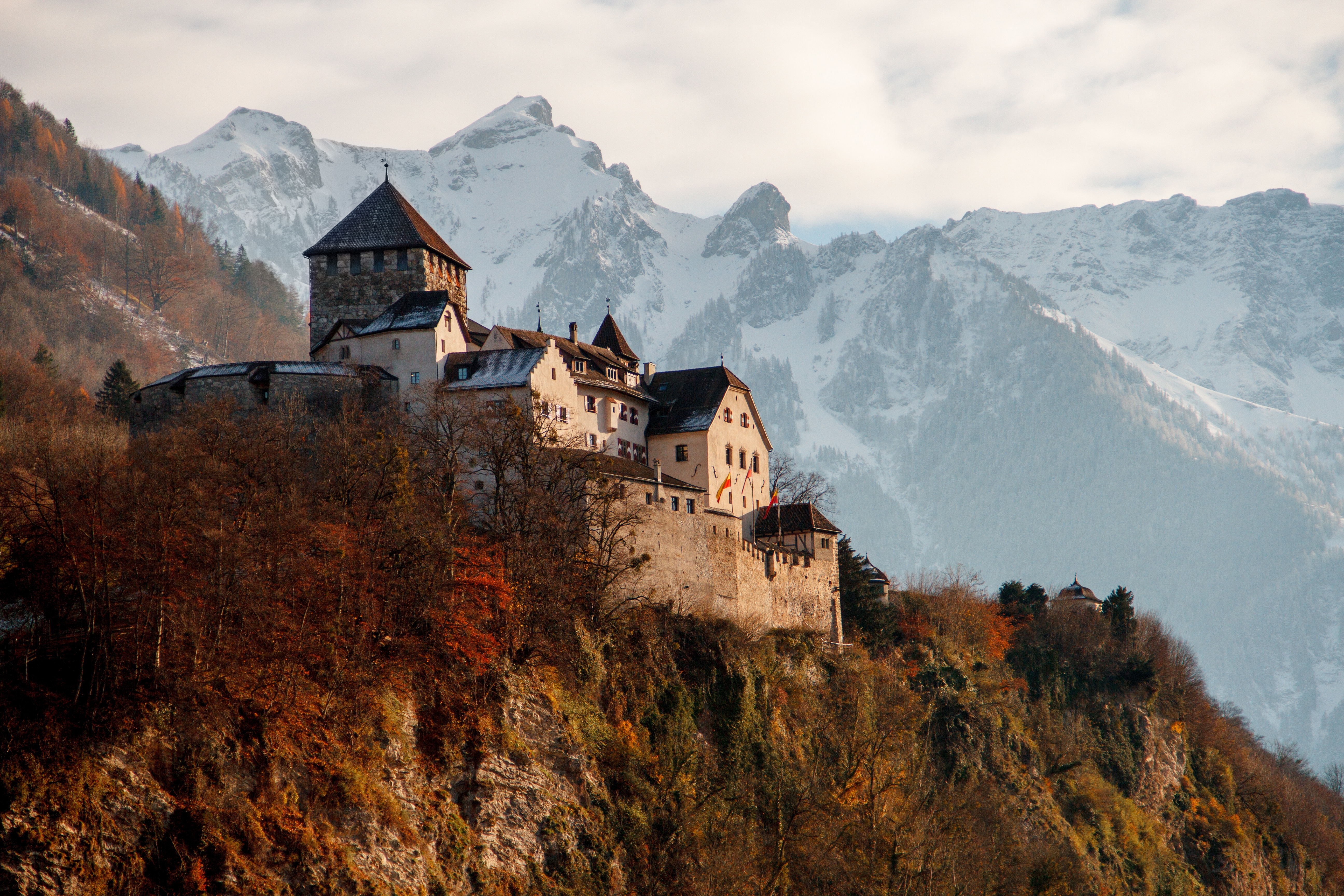 snow, Mountains, Landscape, Nature, Liechtenstein, Castle, Vaduz Castle Wallpaper