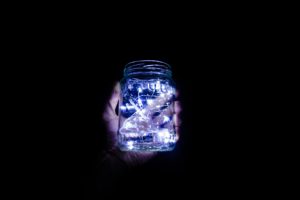 black background, Lights, Glass jar
