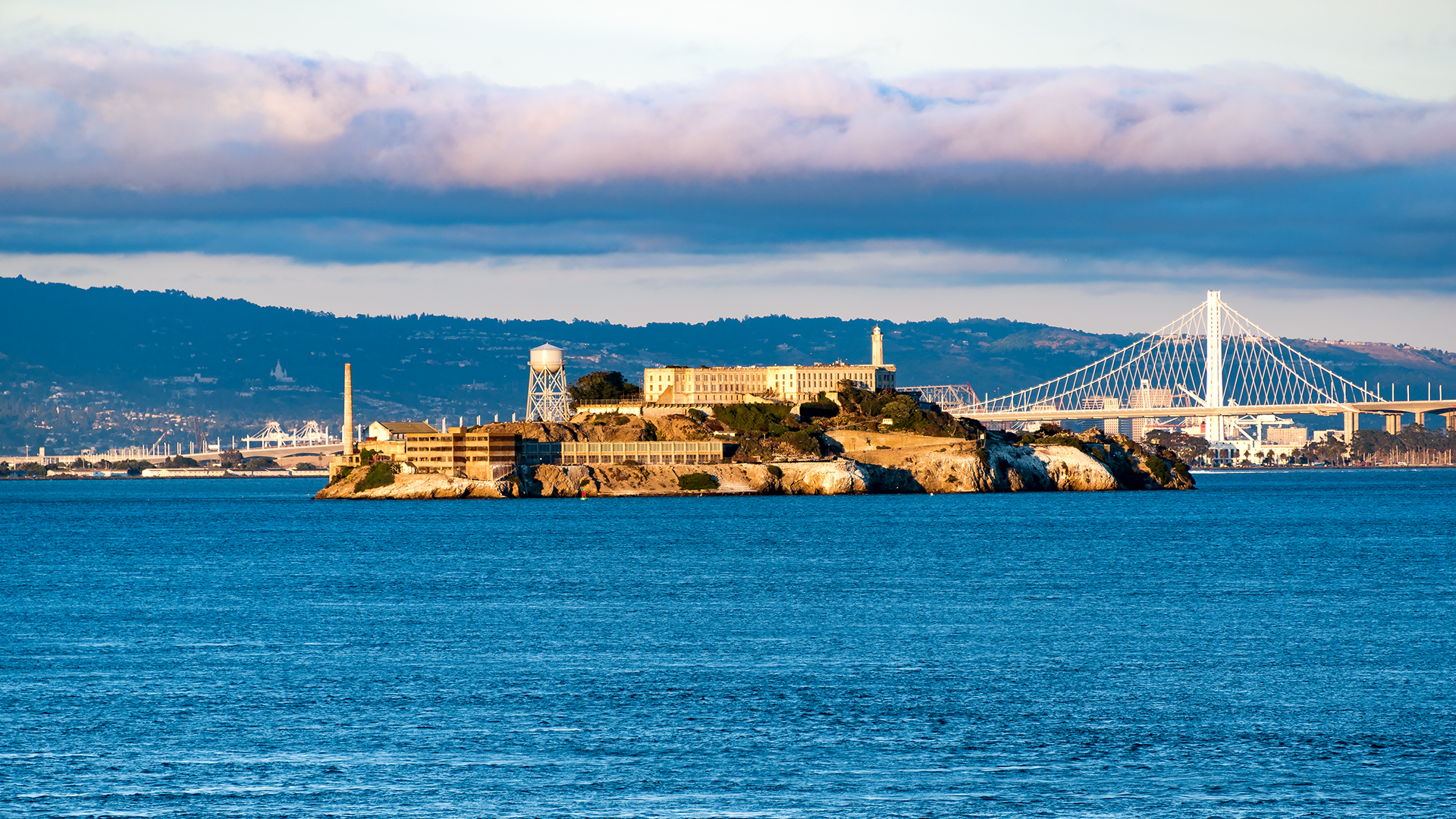 architecture, Bridge, Water, Sea, Island, Alcatraz, San Francisco, USA, Monastery, Prison, Cityscape, Clouds, Rock, Hills Wallpaper