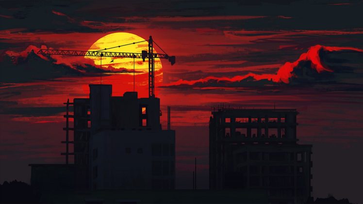 people, Sunset, Construction, Clouds, Suicide, Cranes (machine) HD Wallpaper Desktop Background