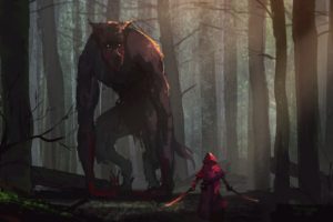 Little Red Riding Hood, Werewolves, Sword, Wood, Hoods, Trees, Weapon