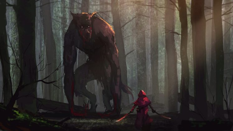 Little Red Riding Hood, Werewolves, Sword, Wood, Hoods, Trees, Weapon HD Wallpaper Desktop Background