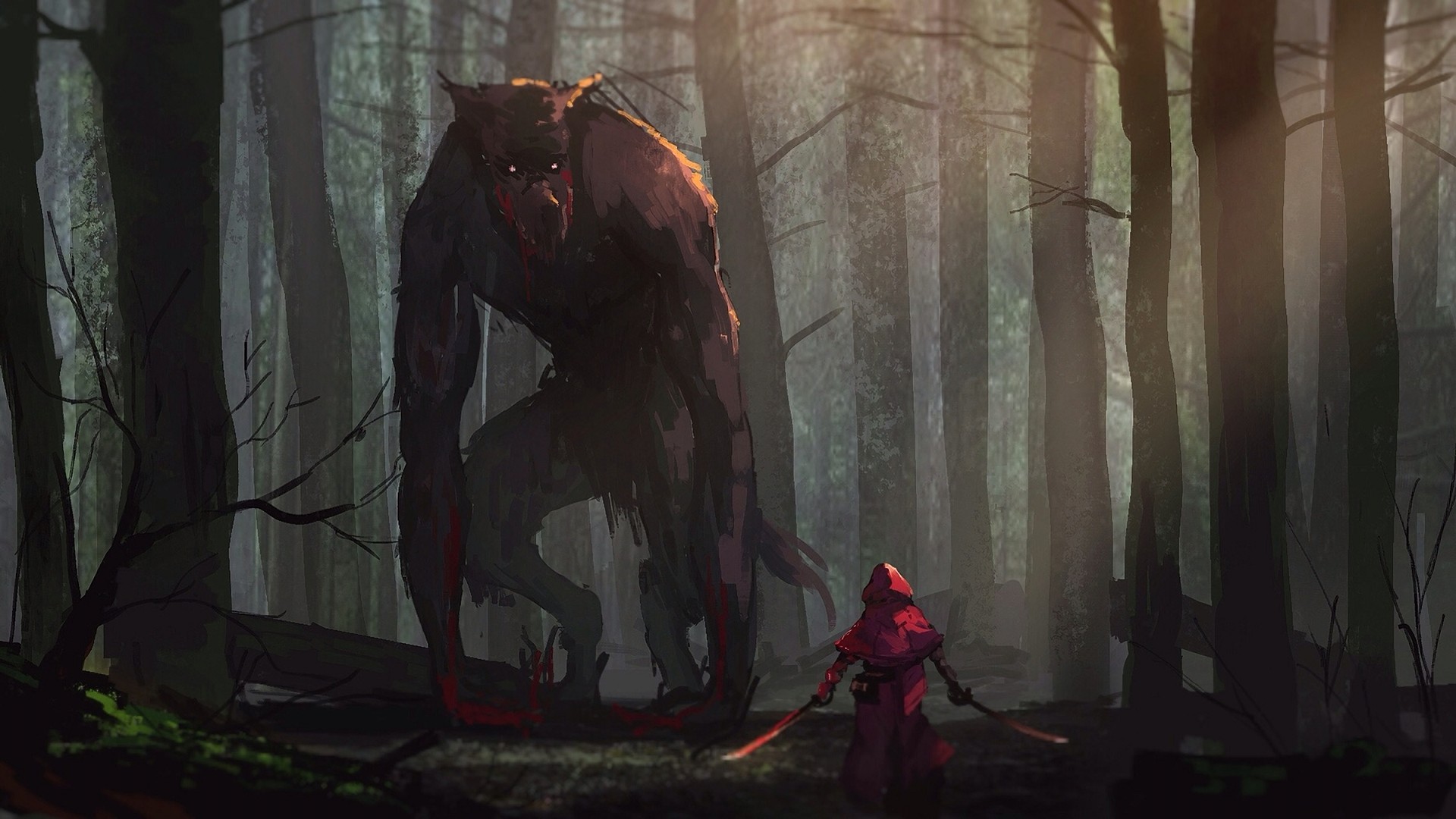 Little Red Riding Hood, Werewolves, Sword, Wood, Hoods, Trees, Weapon Wallpaper