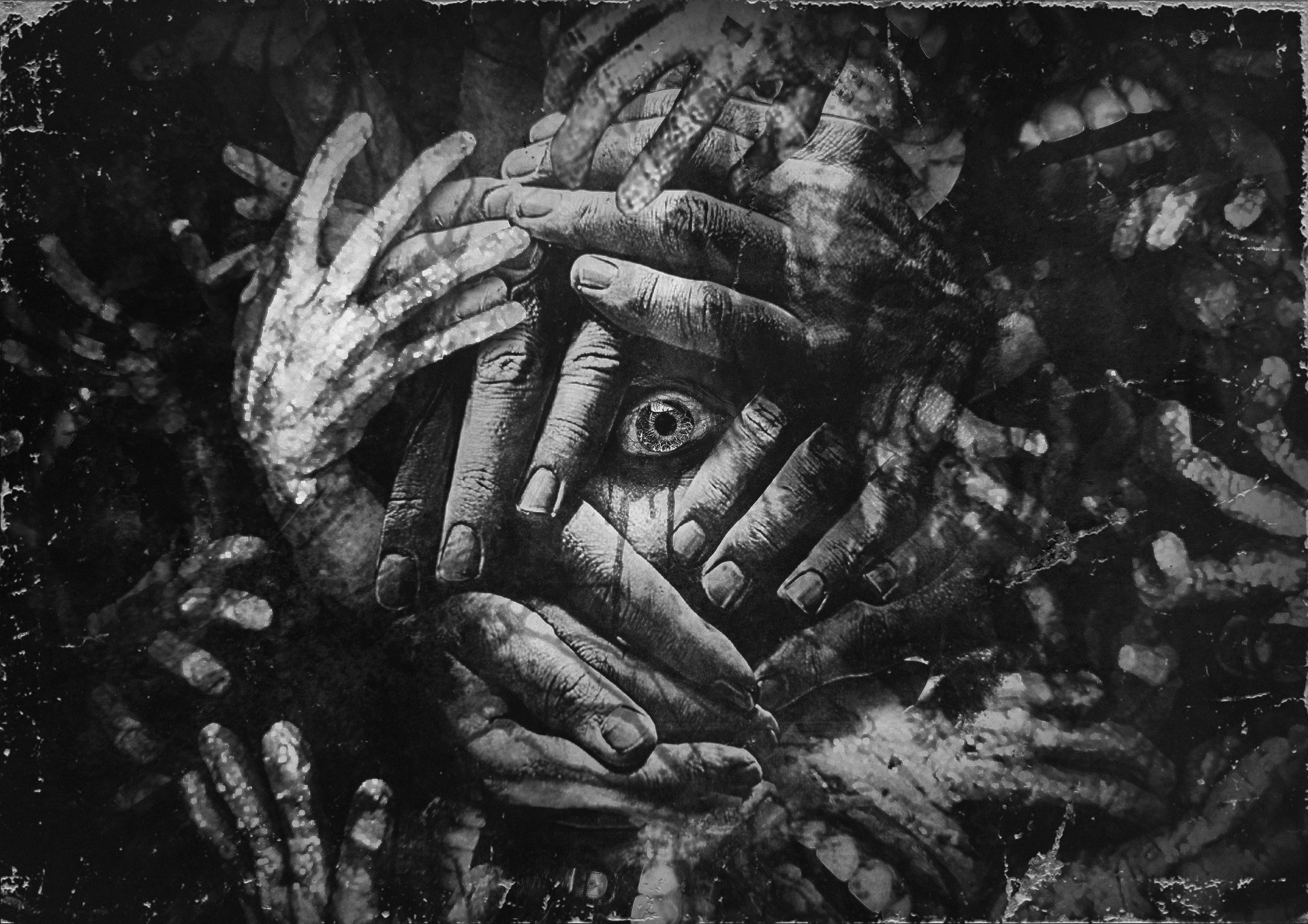eyes, Hands, The Evil Within 2, Horror, Video games, Monochrome Wallpaper