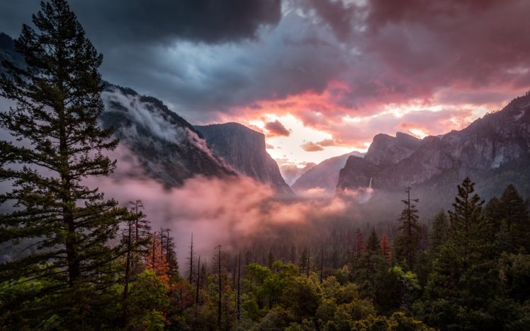 nature, Landscape, Trees, Forest, Mountains, Sunset, Clouds HD Wallpaper Desktop Background