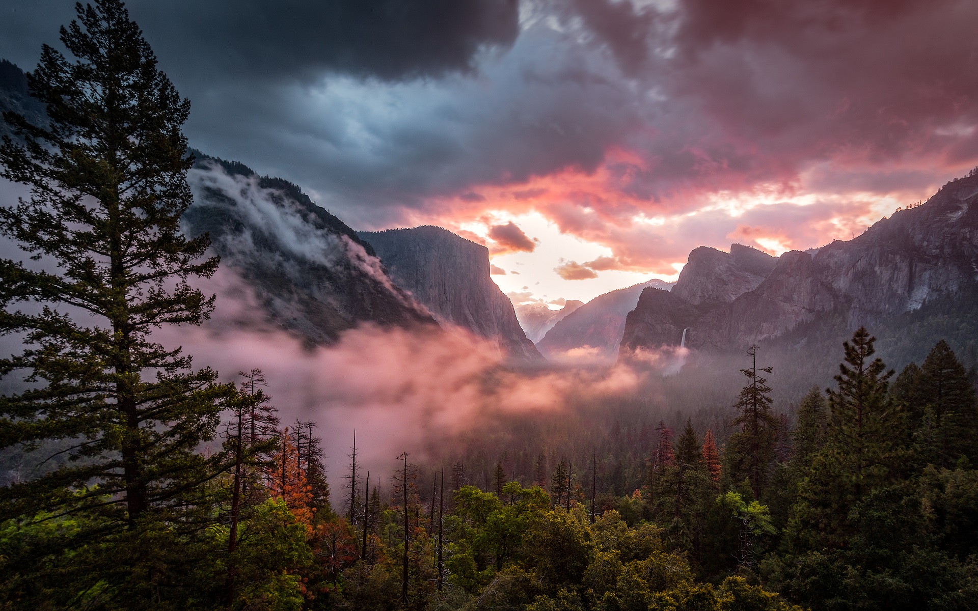 nature, Landscape, Trees, Forest, Mountains, Sunset, Clouds Wallpaper