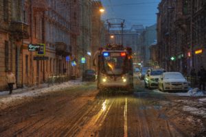 St. Petersburg, Cityscape, Tram, Vehicle, Street, Winter