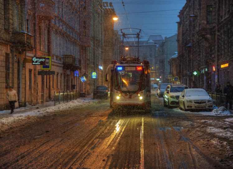 St. Petersburg, Cityscape, Tram, Vehicle, Street, Winter HD Wallpaper Desktop Background
