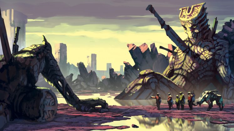 giant, Weapon, Exploration, Water, Ruin, Fantasy art HD Wallpaper Desktop Background