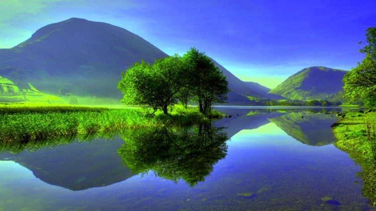 landscape, Mountains, Lake, Clear sky, Sky blue HD Wallpaper Desktop Background