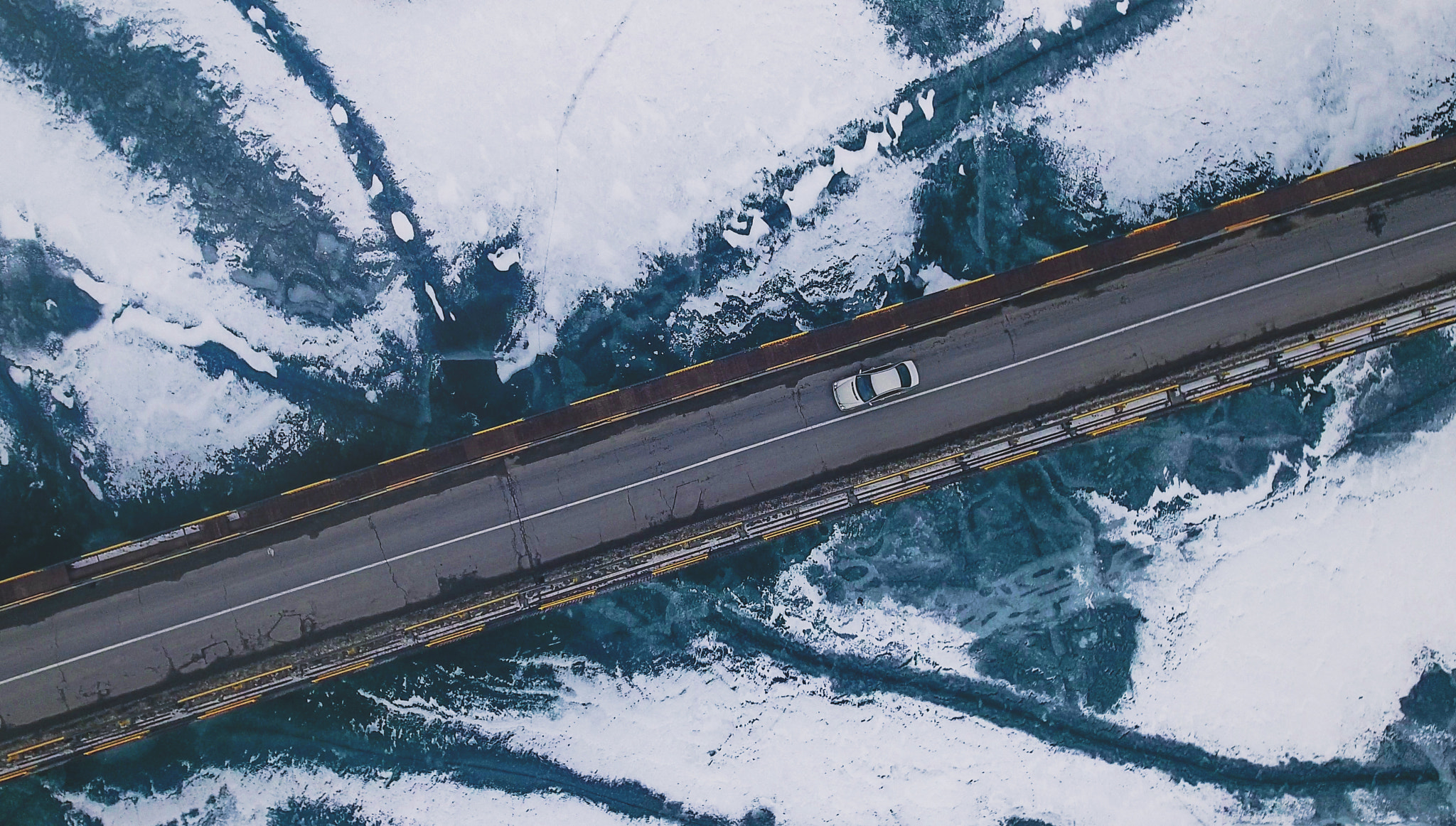 landscape, Bridge, Snow, Frozen river Wallpaper